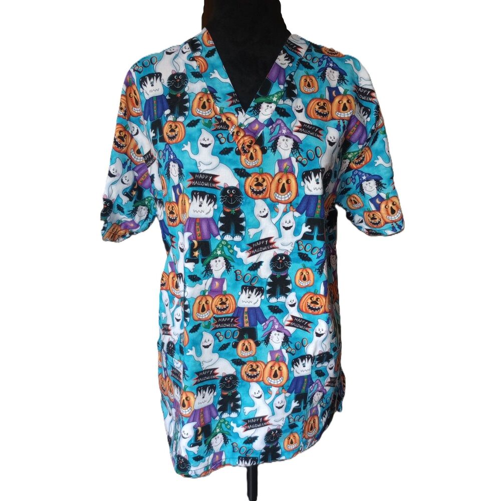 Fundamentally Cotton By White Swan Women's S Halloween Scrub, Vtg